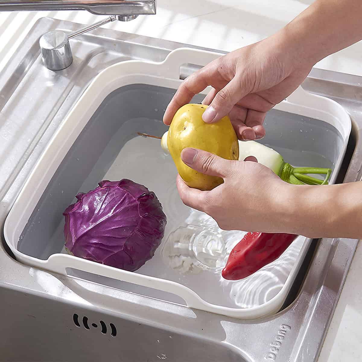 Folding Sink Silicone Dish Bathtub Collapsible With Drain Plug Carry Handles - Image 2