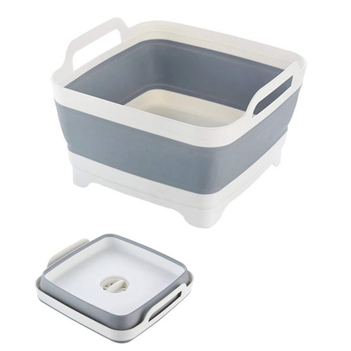 Folding Sink Silicone Dish Bathtub Collapsible With Drain Plug Carry Handles - Image 4
