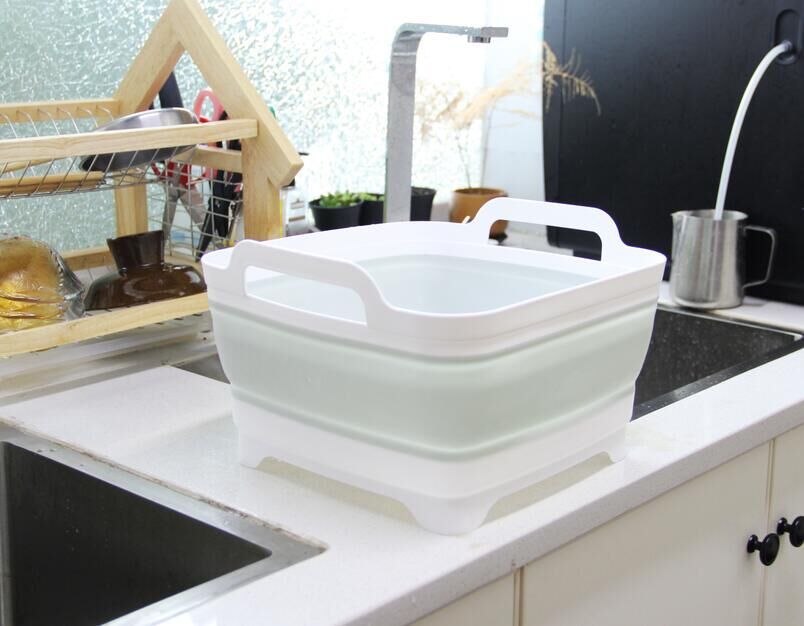 Folding Sink Silicone Dish Bathtub Collapsible With Drain Plug Carry Handles - Image 9