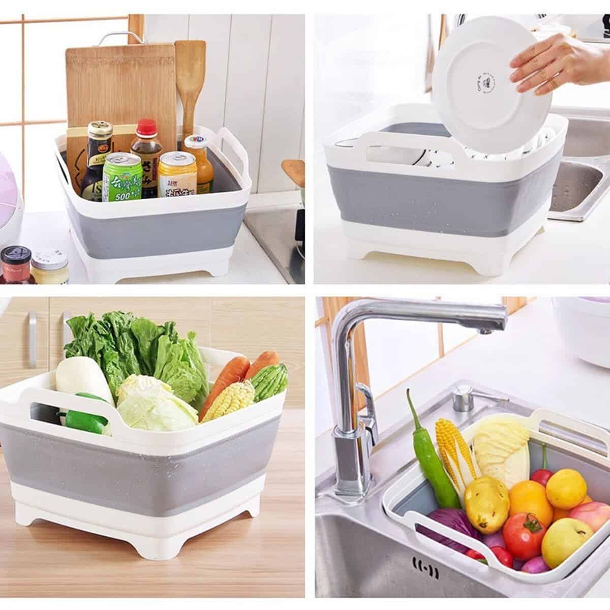 Folding Sink Silicone Dish Bathtub Collapsible With Drain Plug Carry Handles - Image 3